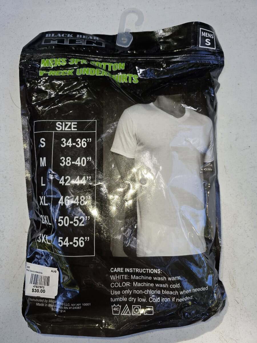 NIP! EXPRESS Size Men's White V-Neck Undershirts Black Bear Men Cotton gallery