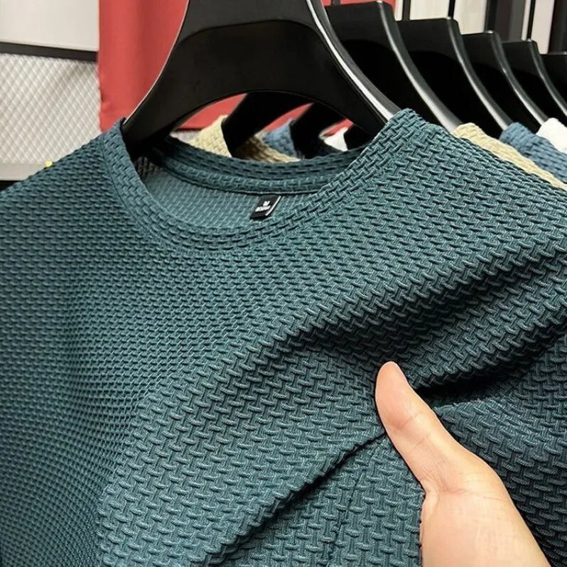 Bamboo Mesh Ice Silk Summer Slim Fit T-Shirt Men's Short Sleeved Round Neck gallery