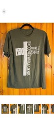 Men’s Green Graphic Print Crew Neck Short Sleeve Tee “Archery and Jesus” M