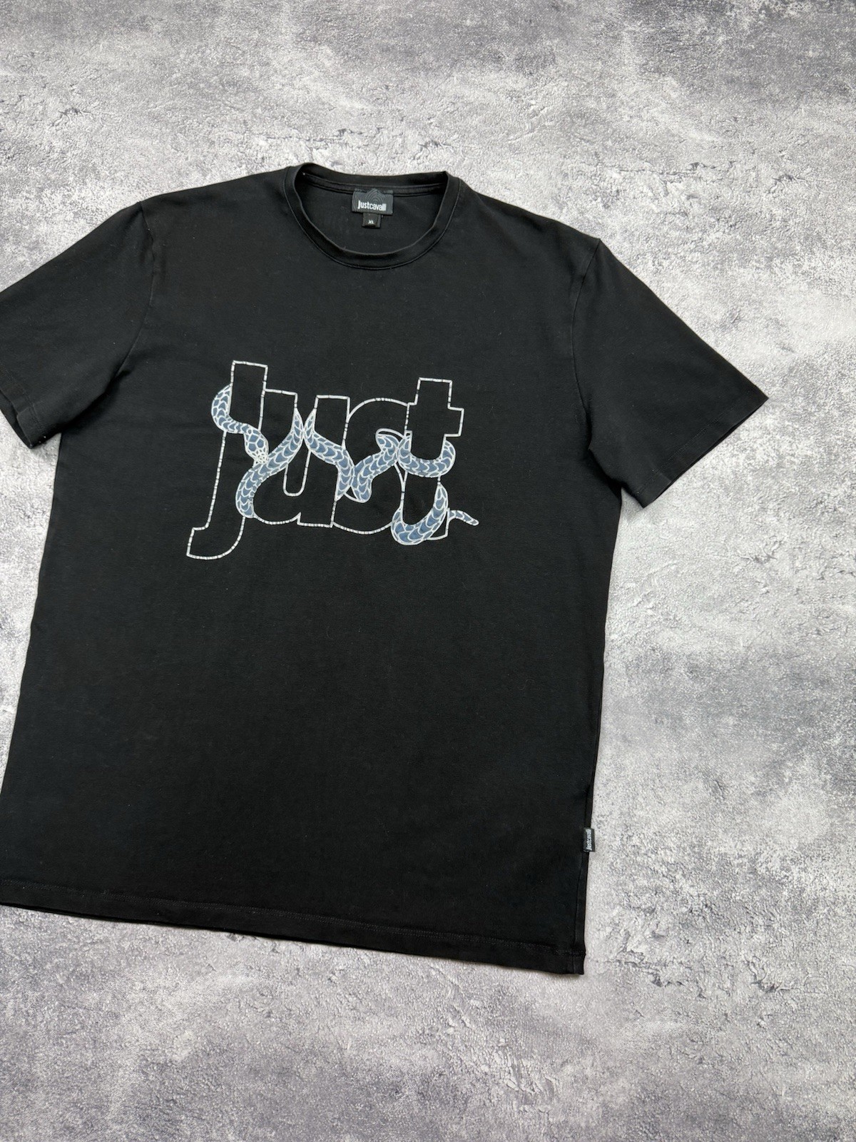 Just Cavalli Snake Big Logo Black T-Shirt Men’s Y2K Luxury Designer Size XL Hype gallery