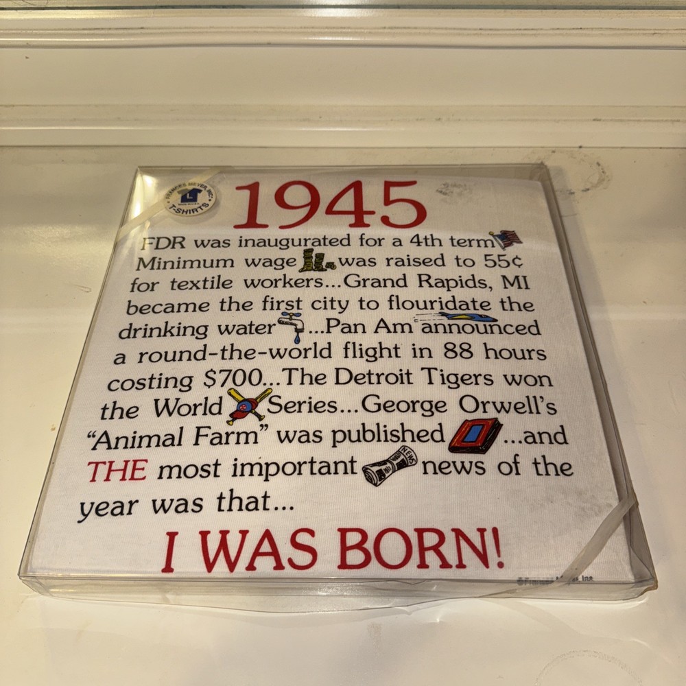 Vintage 1945 Year Summary White T Shirt Size Large Brand New Frances Meyer