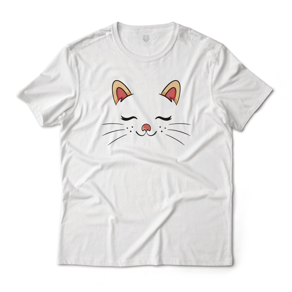Cute Sleeping Cat Face Graphic Art T-Shirt Fine Jersey Lightweight Cotton Unisex