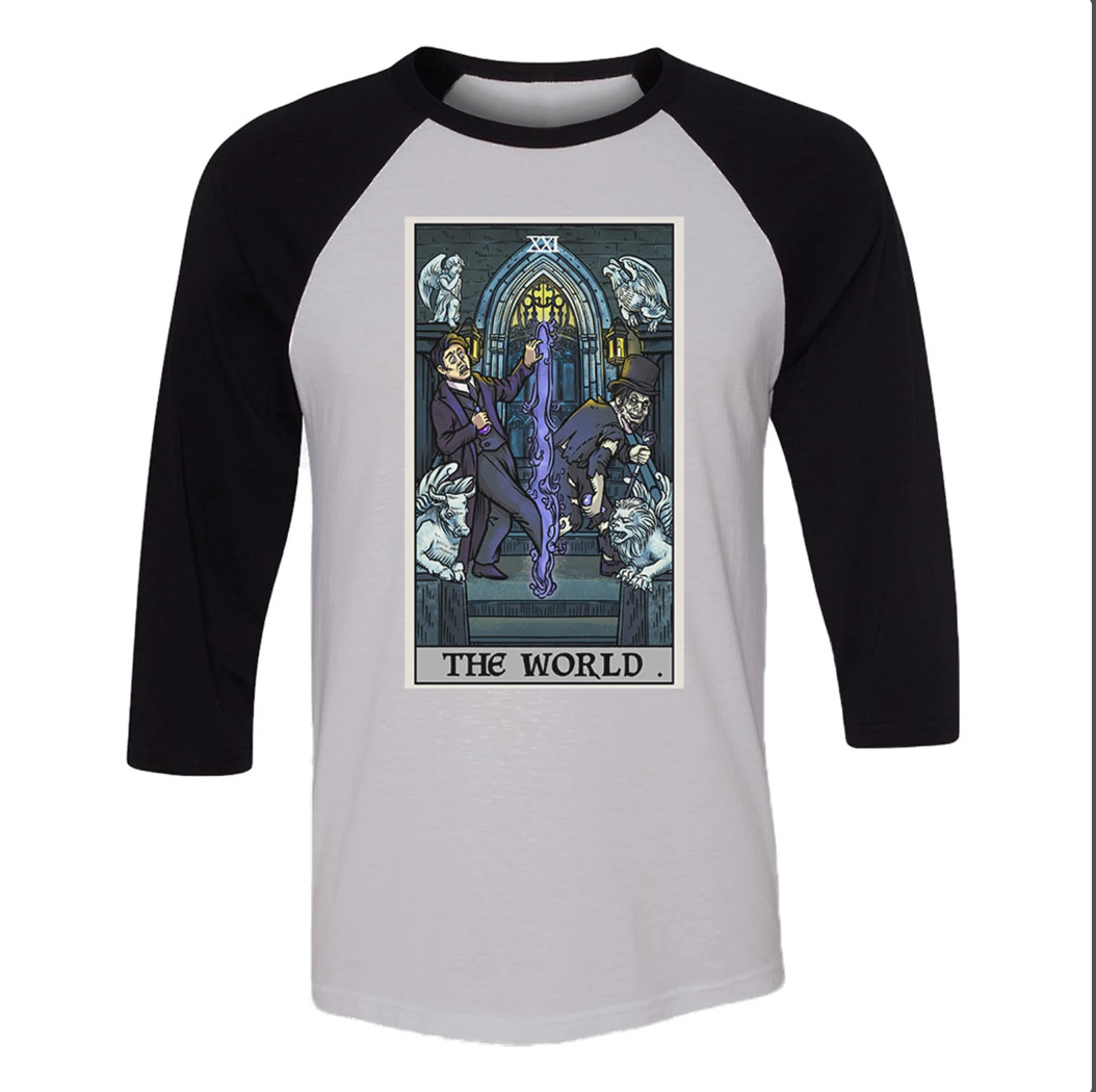 The World Tarot Card Raglan Gothic Jekyll And Hyde Halloween Baseball T-Shirt
