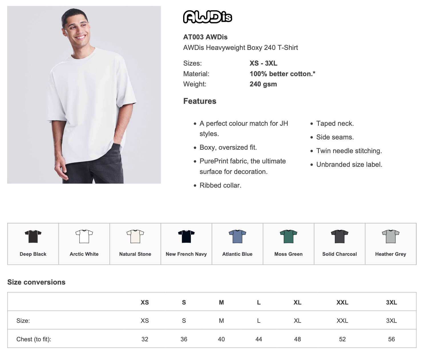 Heavyweight Cotton Boxy T-Shirt AWDis Over Sized Fit Short Sleeve Crew Neck Tee gallery