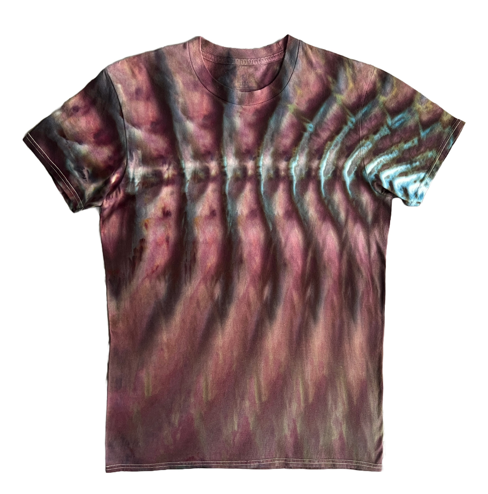 Roll Fold Ice Tie Dye T-Shirt, Unisex M SS Crew, Reddish Purple Wave