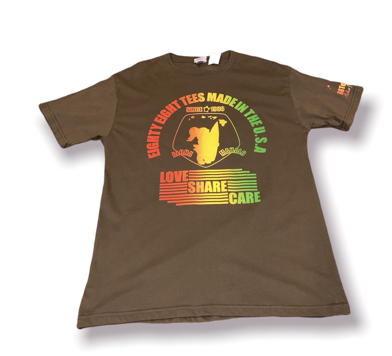 88 Tees Mens large Hawaiian Brown T shirt Size L Streetwear 88 hawaii USA love gallery