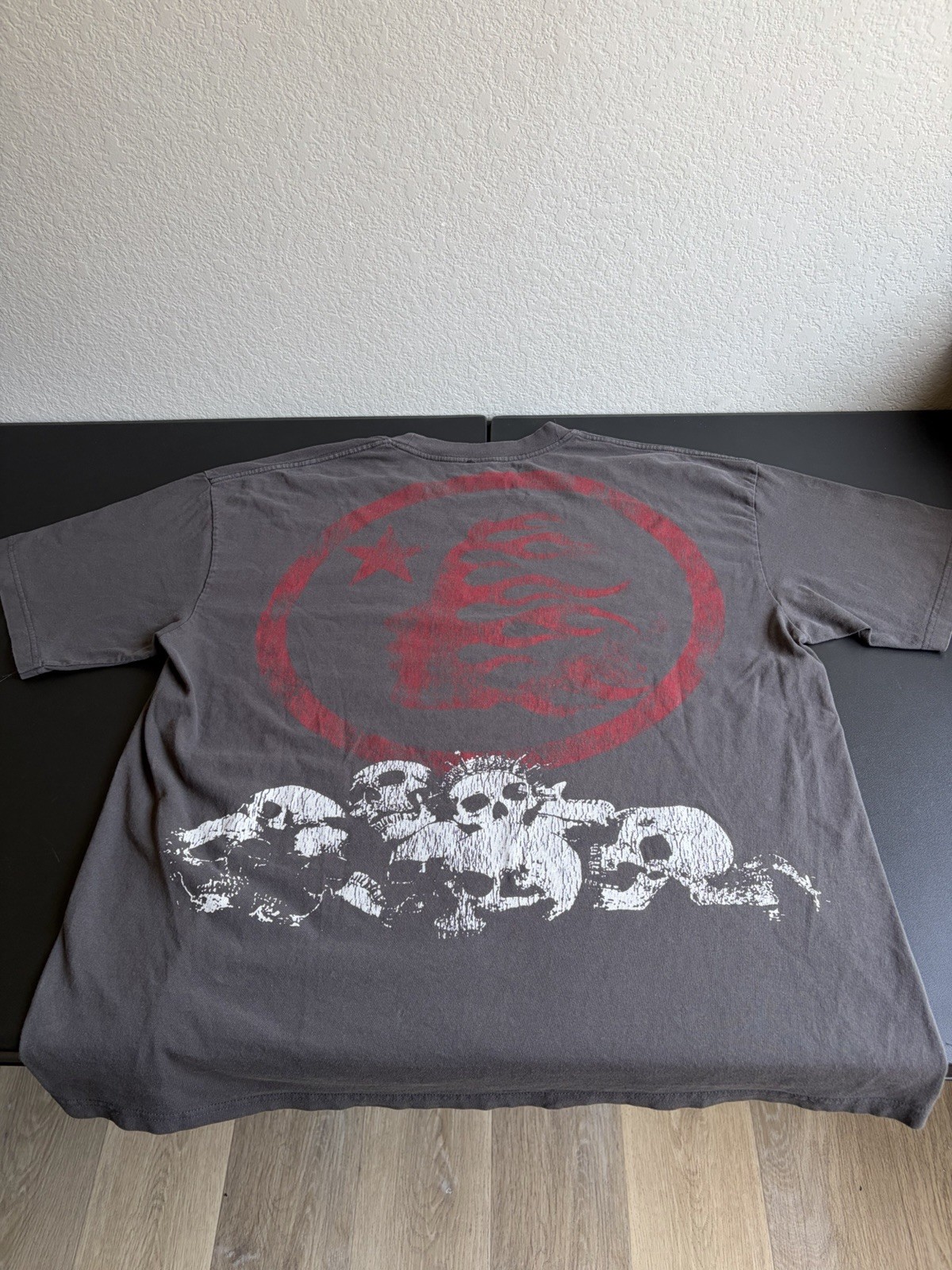 Men's Gray Skull Graphic T-Shirt Front & Back and Cotton Knit Crew Neck L gallery