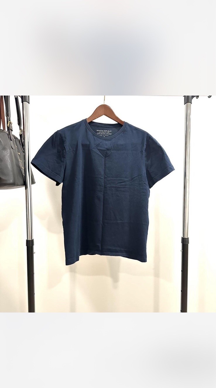 Banana Republic Authentic Tee Men’s Blue Solid Knit Cotton Crew Neck T-Shirt M gallery