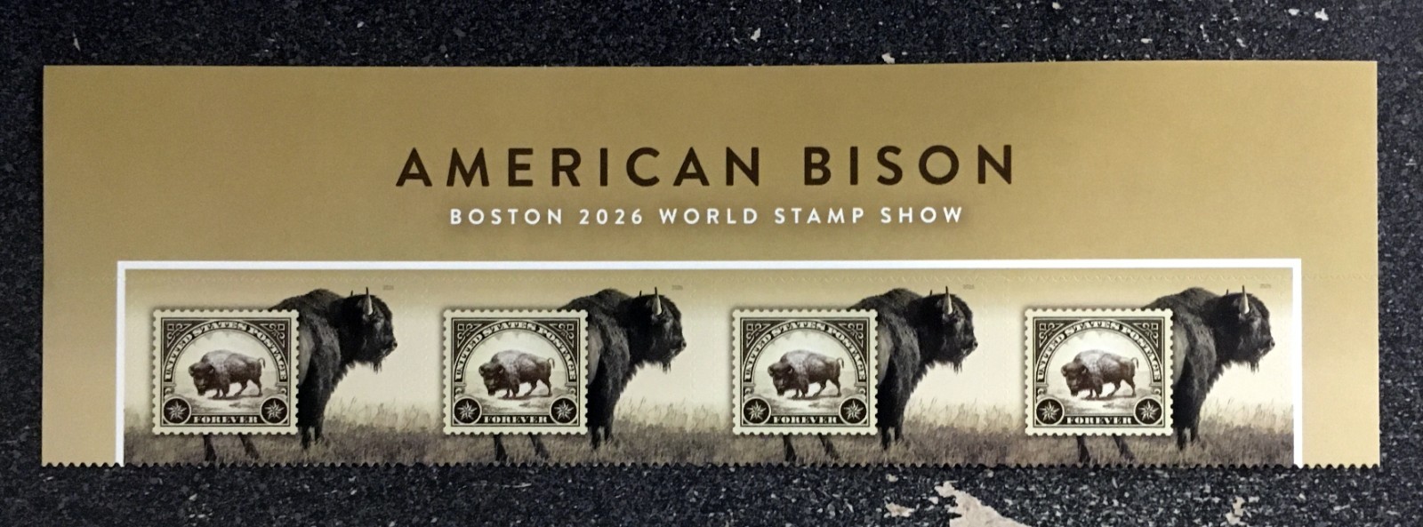 2026USA Forever American Bison Boston World Stamp Show – Header Block 4  buffalo