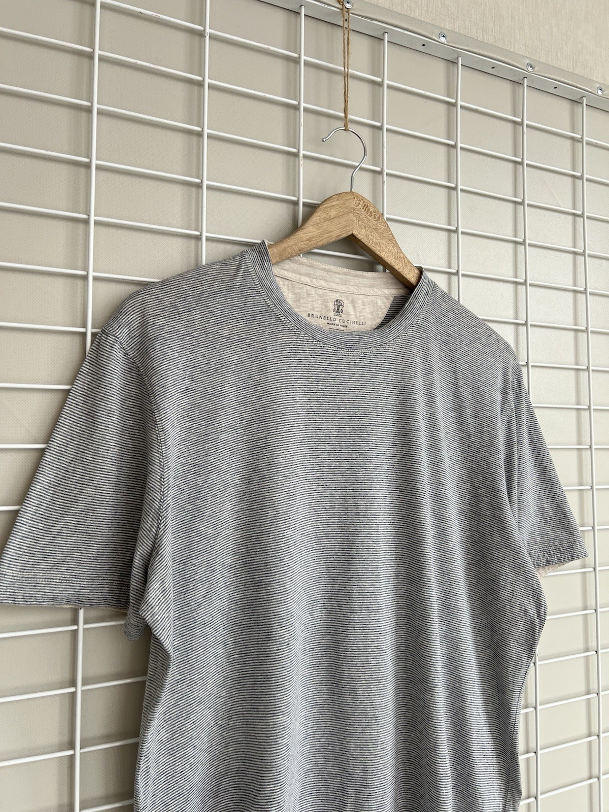 Brunello Cucinelli Striped Cotton/Linen T-Shirt Mens Size L Gray Short Sleeve gallery