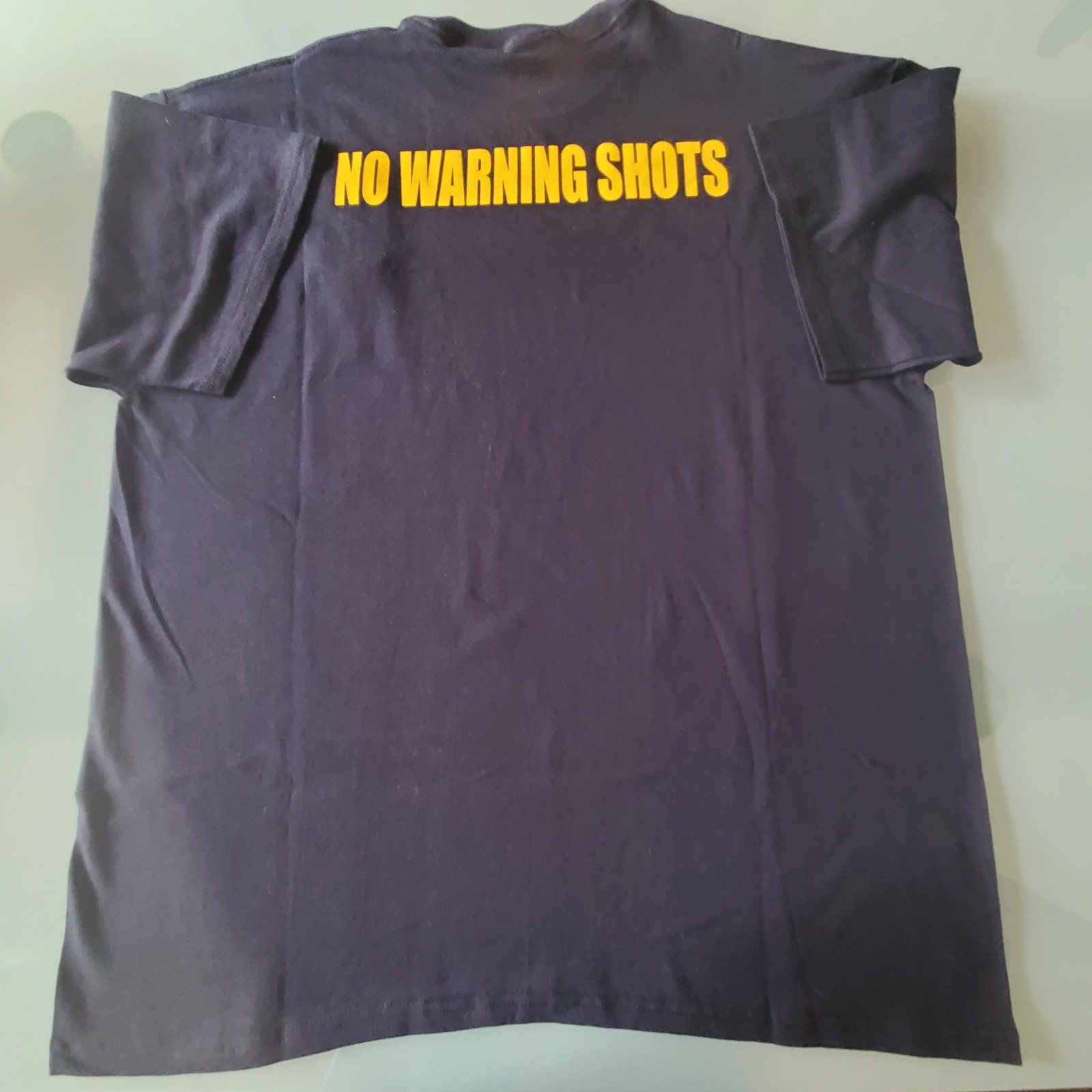Gildan T Shirt w/NO WARNING SHOTS on Back Dark Black Sz XL NWOT gallery