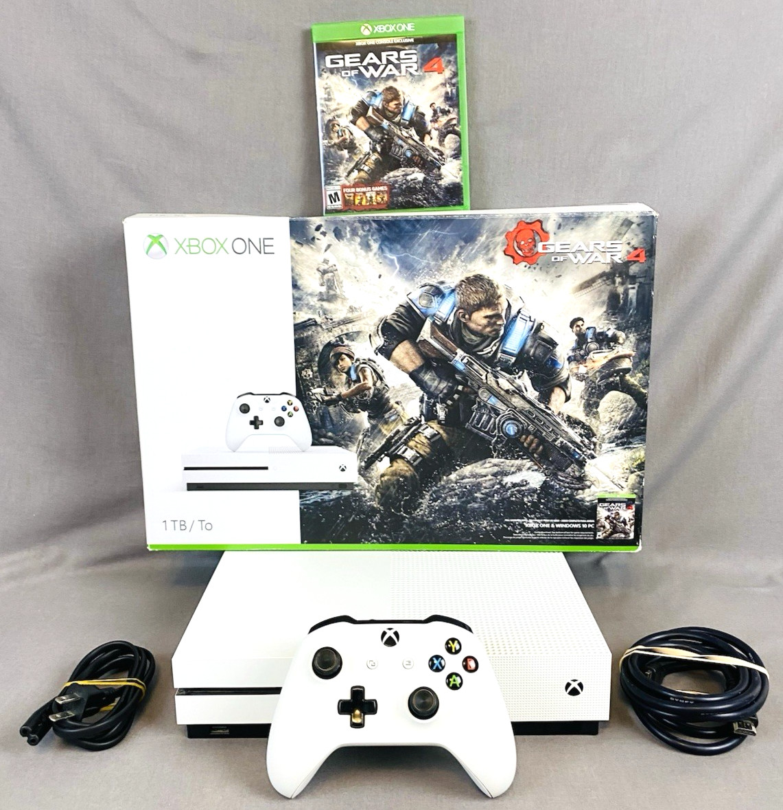 Microsoft Xbox One S 1TB White Console with Gears of War 4 Game – Tested Working