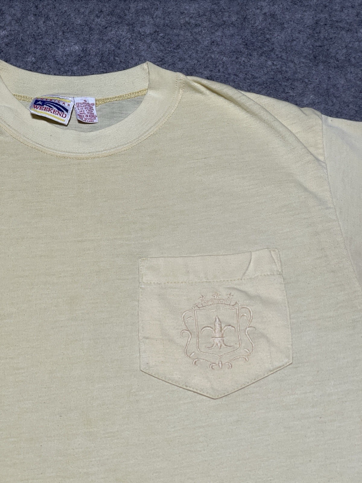 True VIntage Single Stitch THIN Distress Pocket Blank Pale Yellow Shirt Baggy Sm gallery