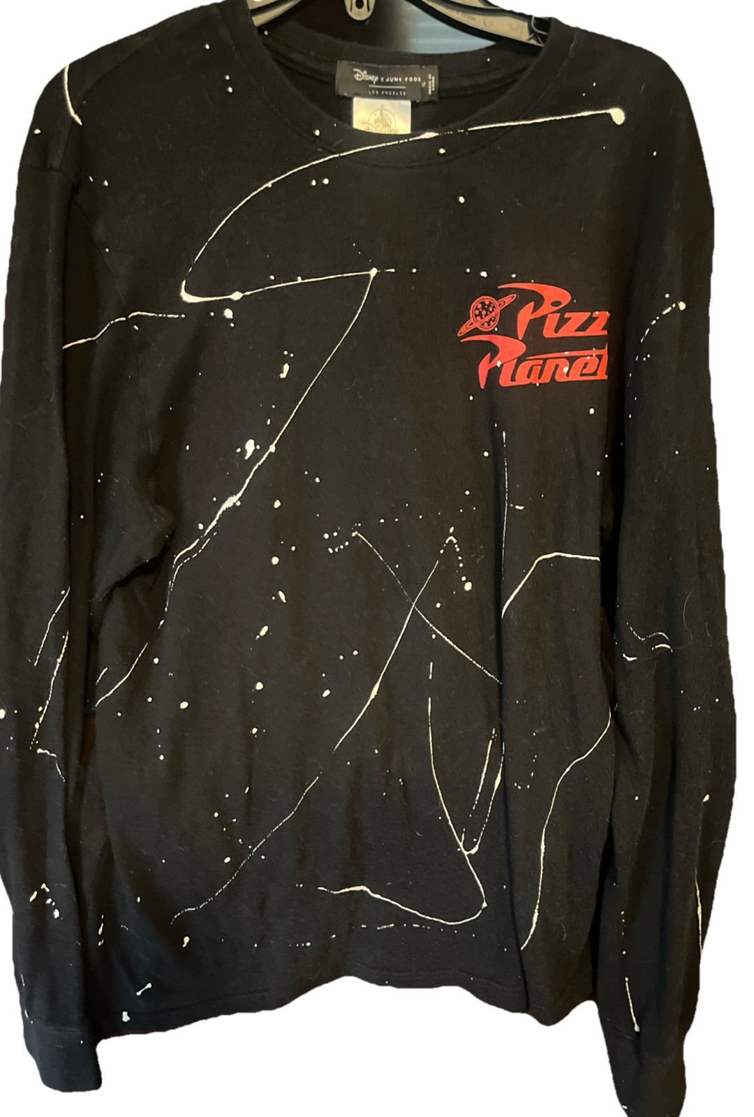 DISNEY x JUNK FOOD Black Pizza Planet Shirt Small Long Sleeve Pixar Toy Story 06 gallery