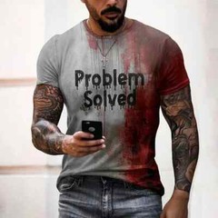 Men’s T Shirts Problem Solved Bloody Print Tees Fashion Horrible Halloween Short