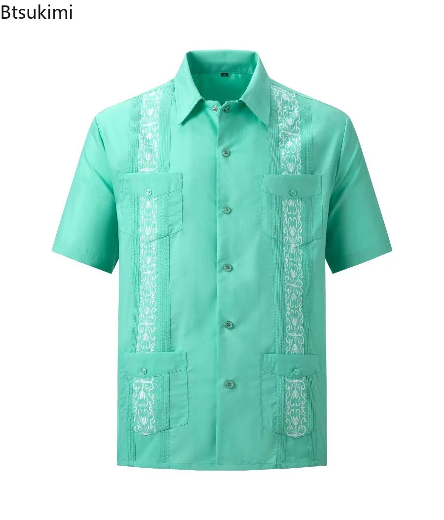 2026 Men's Guayabera Shirts Zipper Lapel Traditional Casual Short Sleeve Shirt F gallery