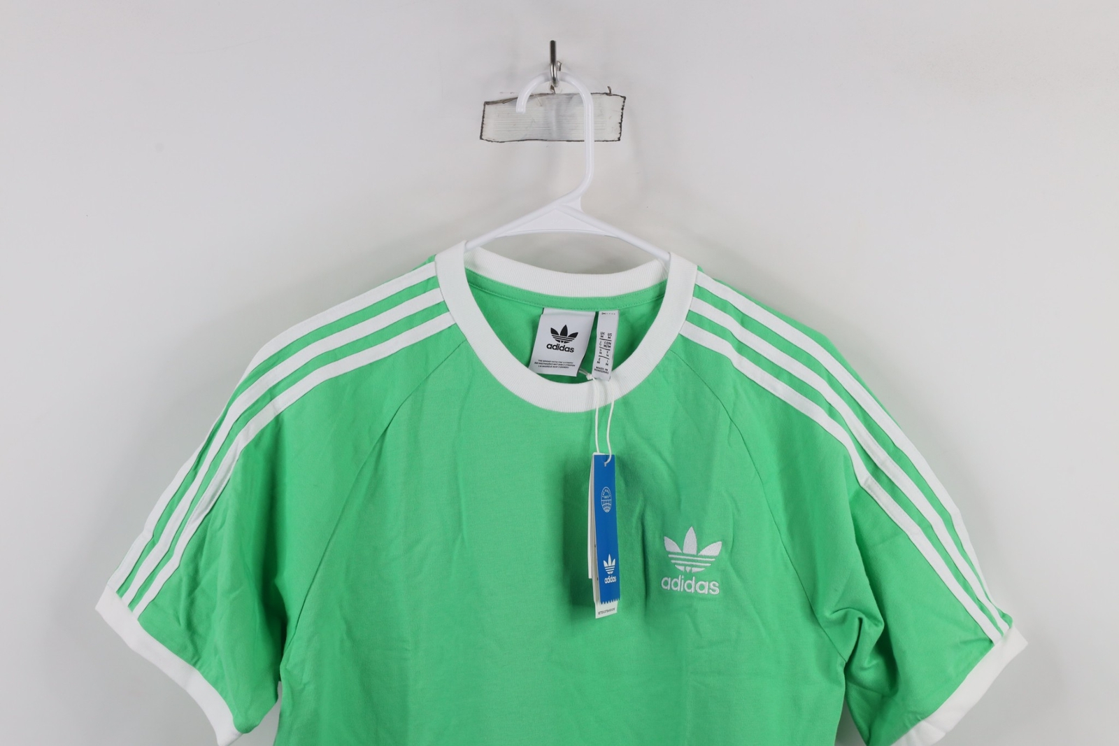New Adidas Mens M Spell Out Trefoil Striped Short Sleeve Ringer T-Shirt Green gallery