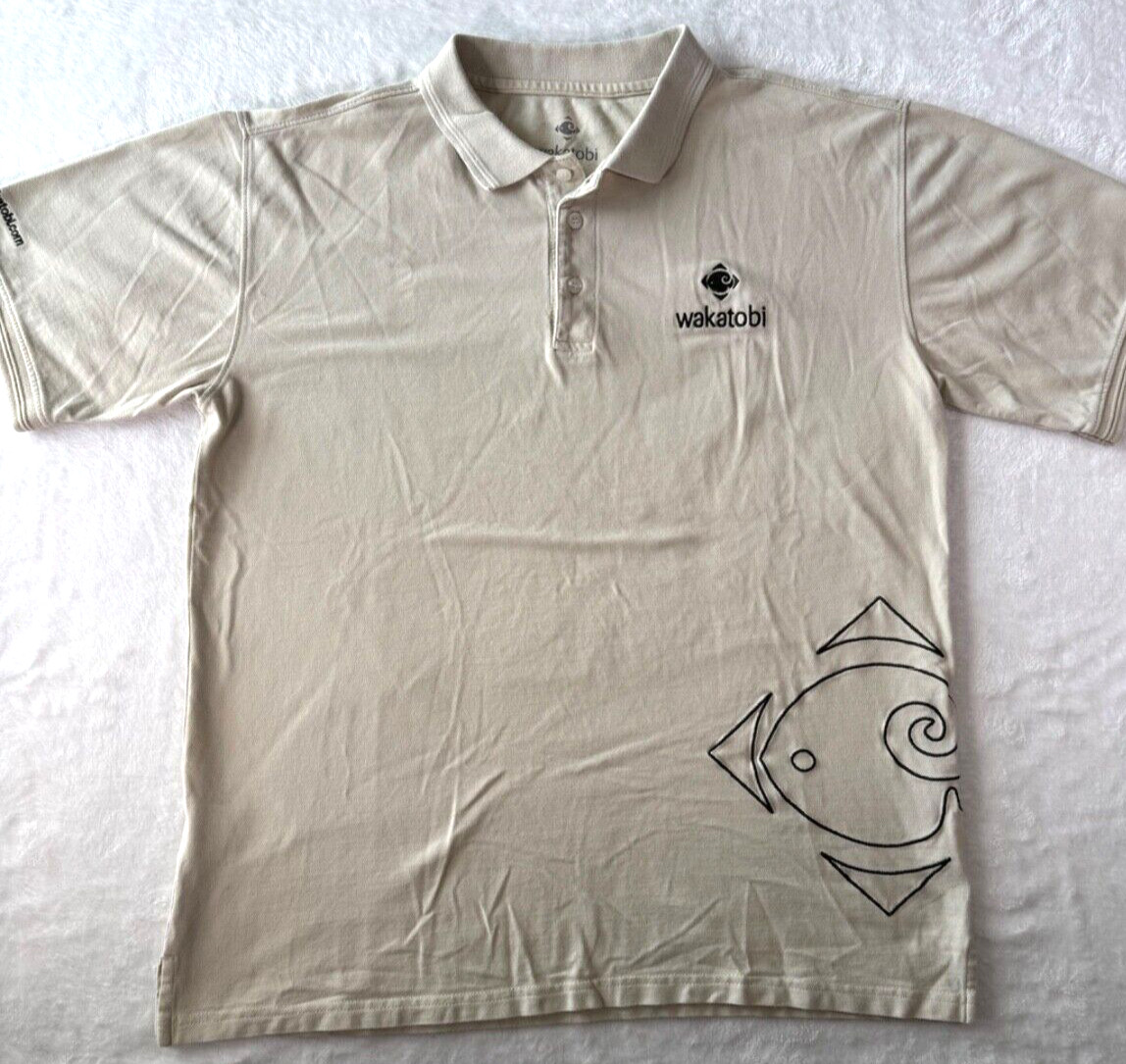 Wakatobi Dive Resort Hawaii Polo Shirt Mens Size XLarge Beige with Tribal Art gallery