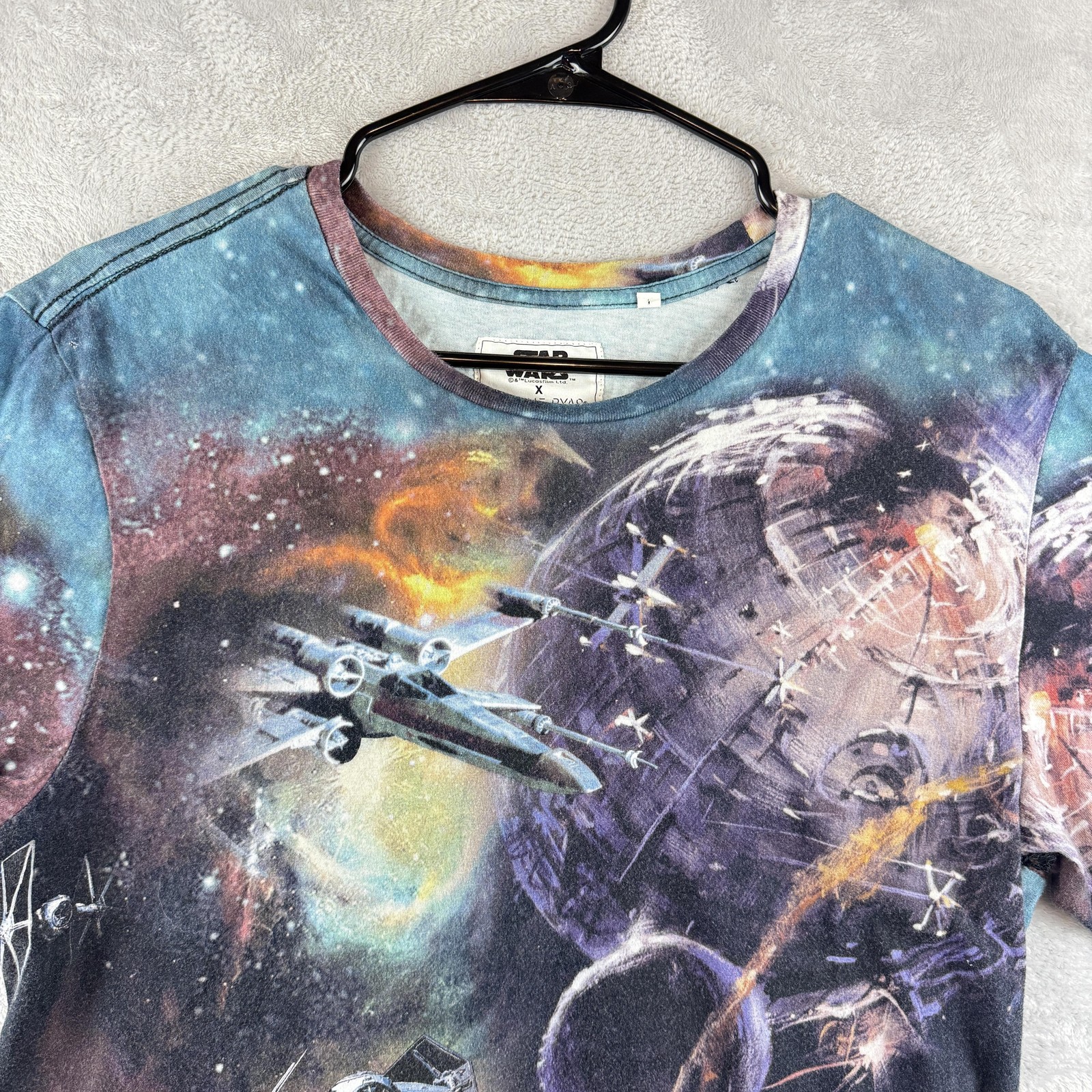 Star Wars Shirt Mens Large Multicolor On The Byas Death Star All Over Print Tee gallery