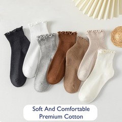 Women’s Cute Ruffle Ankle Socks Assorted Colors Casual Dress Style 6 Pairs