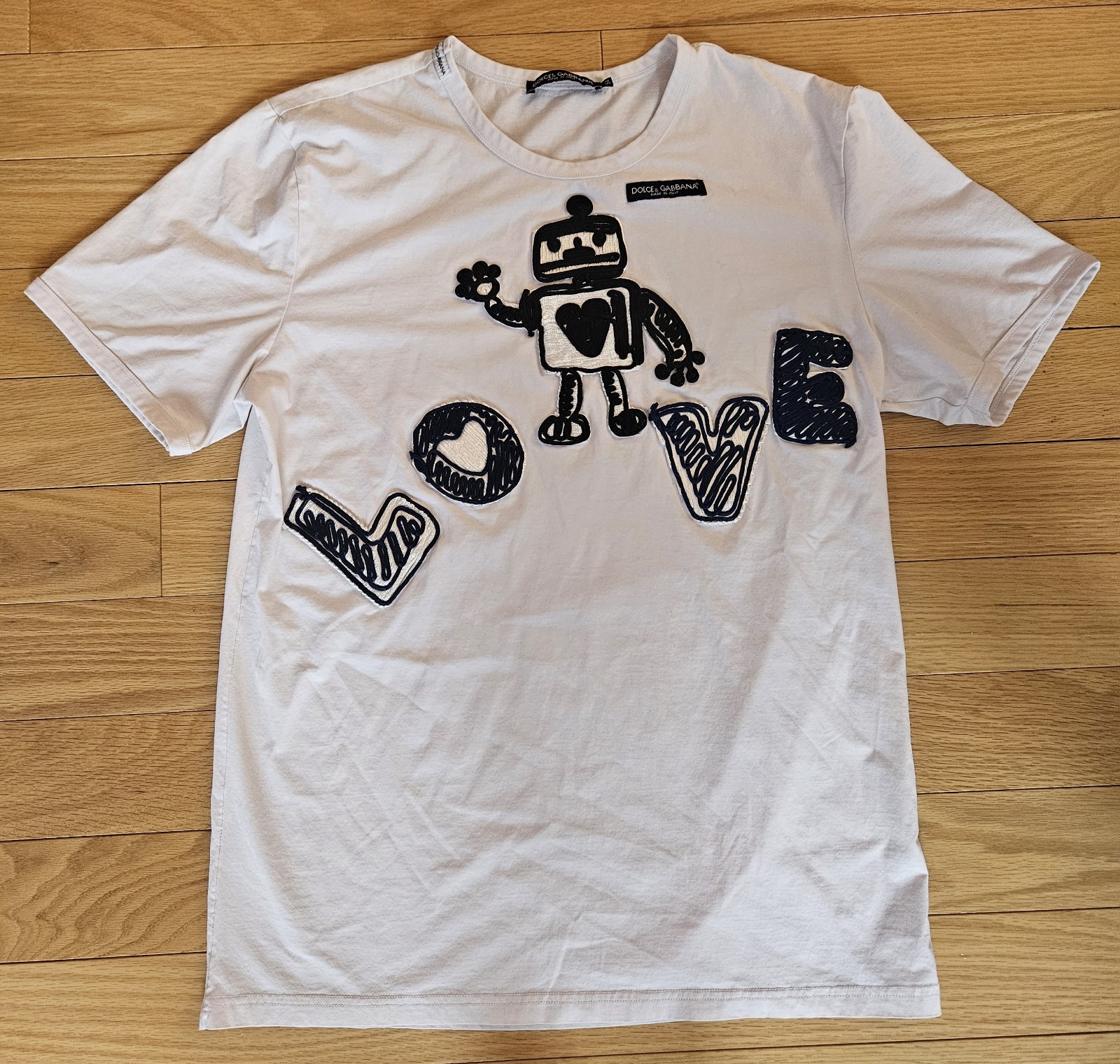 Dolce & Gabbana Robot Love T-shirt Size 54 Italian Crew Neck W/ Embroidery