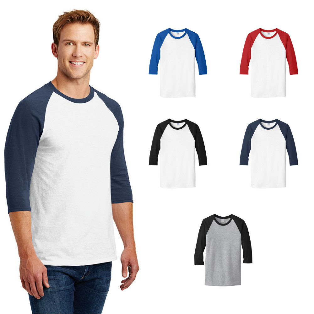 Gildan 5700 Men's Baseball T-Shirt 3/4 Sleeve Raglan Color Block Cotton Blank gallery
