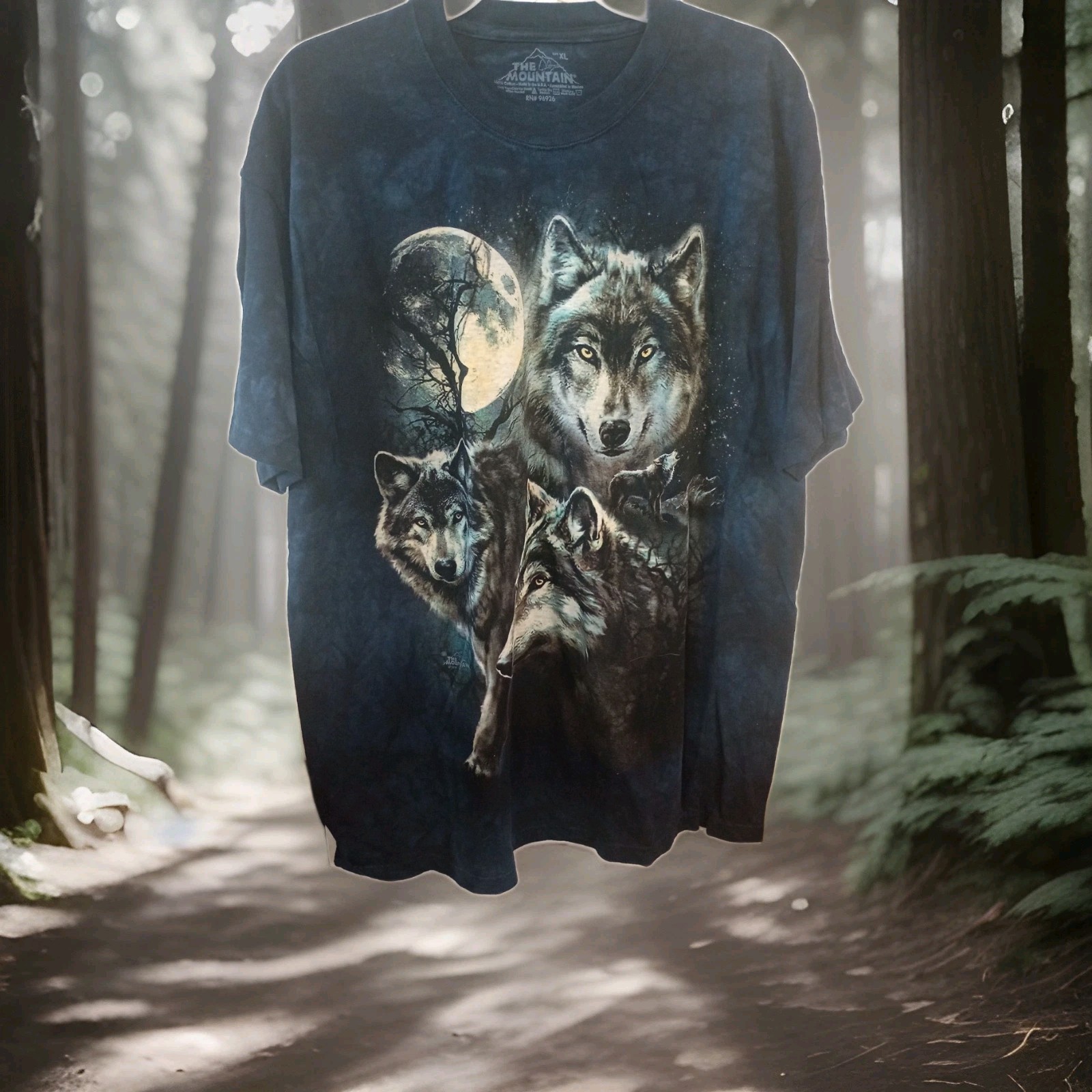 The Mountain Tie Dye Acid Wash T Shirt Men's XL Wolves Moon Blue Nature gallery