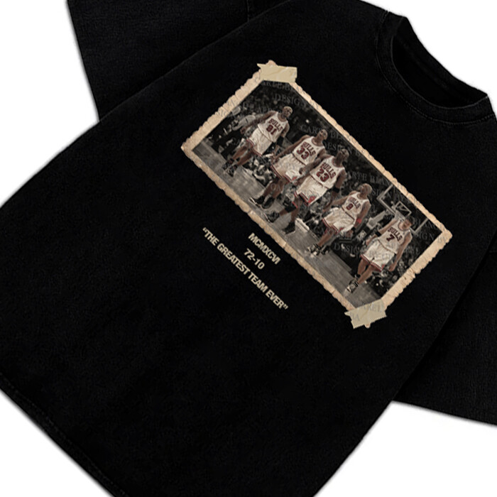 1996 Chicago Bulls Jordan Vintage Photo T-Shirt The Greatest Team Ever 72-10 gallery