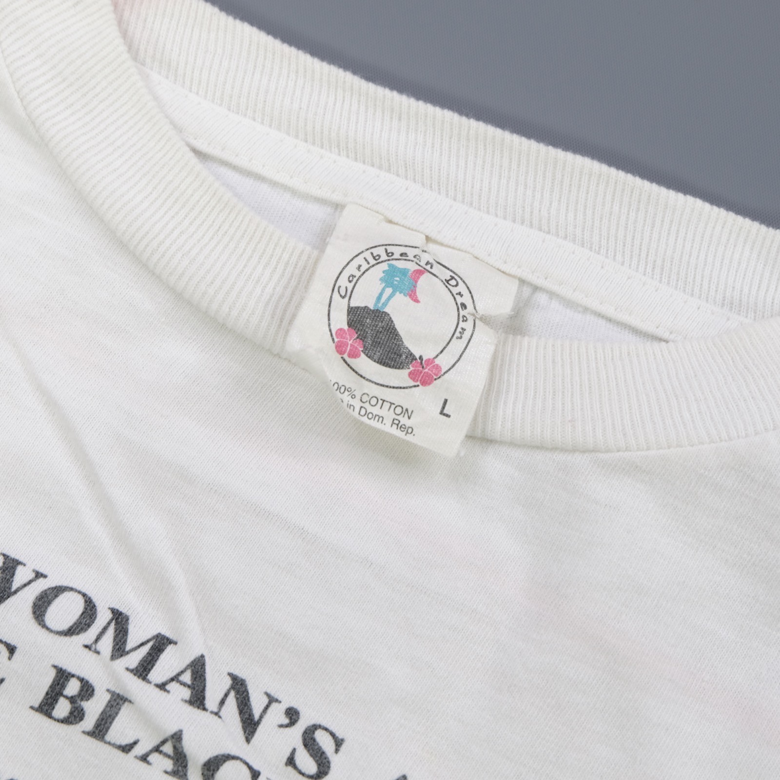 Rare VTG CARIBBEAN DREAM Black Woman Anthem Roses Graphic T Shirt 90s White SZ L gallery