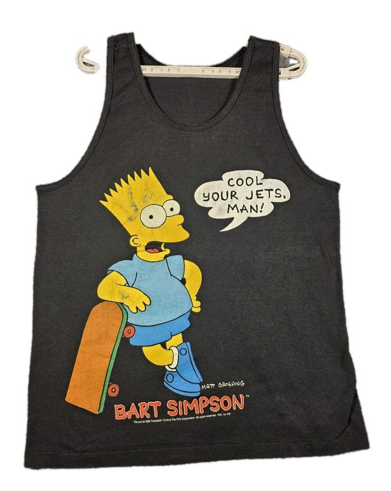 Vintage The Simpsons Bart Simpson Tank Top Men’s Medium Black Single Stitch 1990