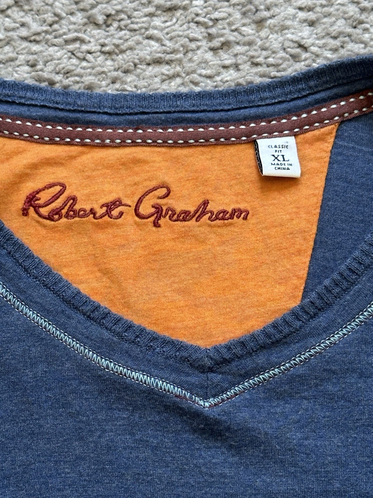 Robert Graham Mens Blue Cotton Knit Embroidered Logo Tee Classic XL gallery