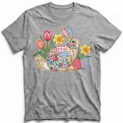 Easter Bunny Patchwork Floral Spring T-Shirt Holiday Cute Pastel Egg Lover Tee
