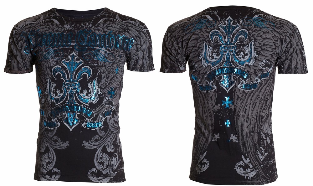 Xtreme Couture by Affliction Men’s T-Shirt SANDSTONE Black Biker Cross S-5XL