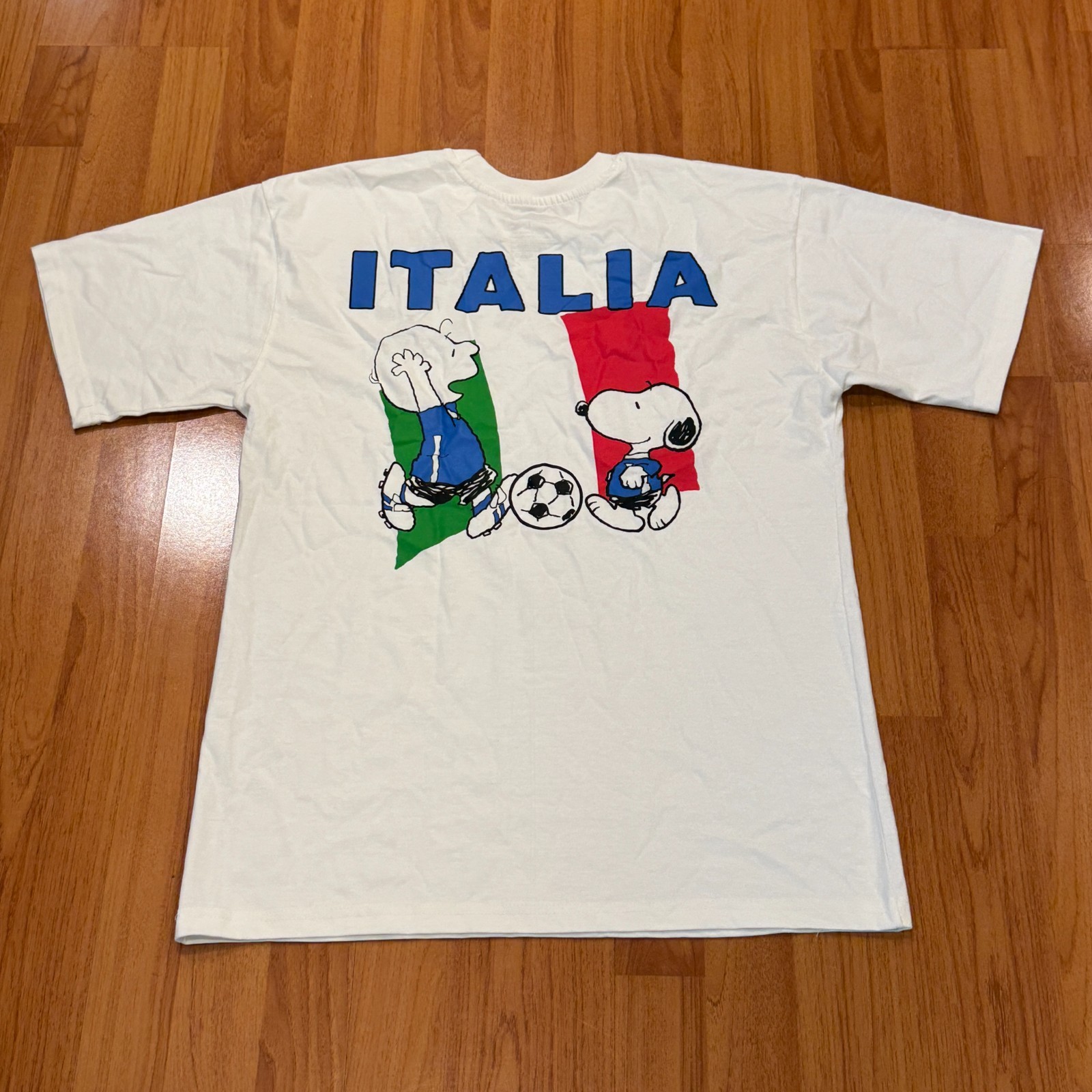 Snoopy Italia Futbol Soccer World Cup Embroidered White T-Shirt New Men’s SZ L