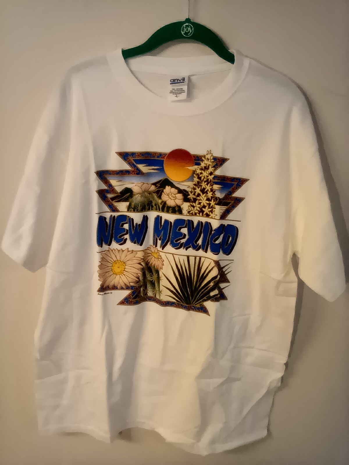 Anvil men''s white tee graphic New Mexico print on front LG cotton chest 44" gallery