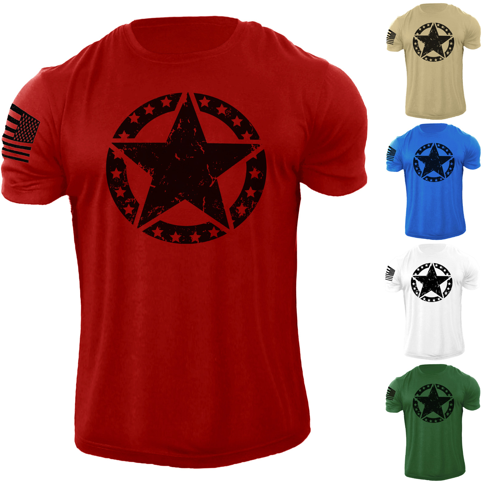 Men's USA Flag American Army Star T Shirt Patriotic 100% Cotton Tee gallery