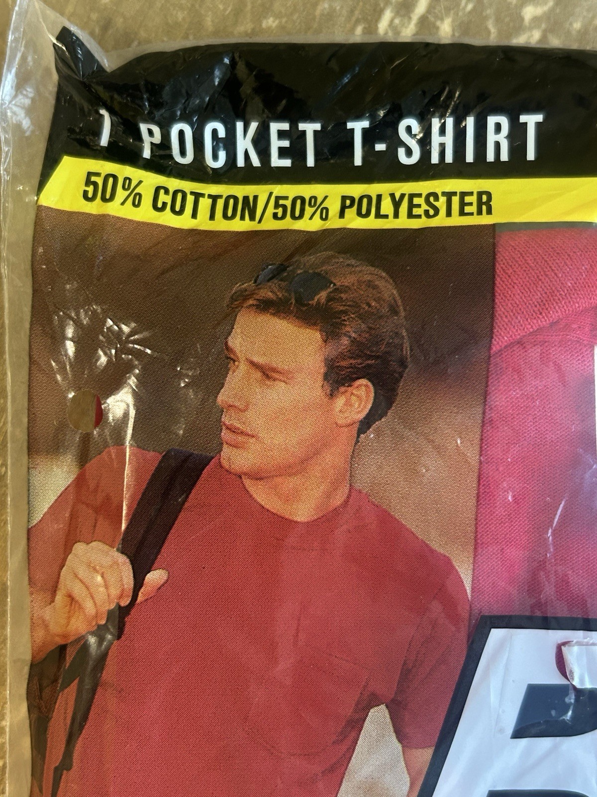 NOS Vintage 90s BVD 50/50 Heavyweight Red Pocket Cotton Poly T Shirt USA New XL gallery