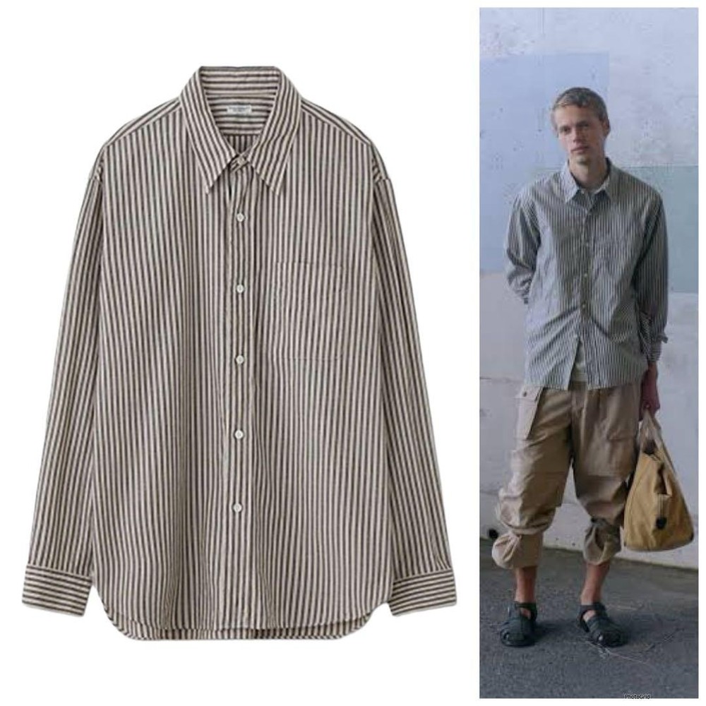 PHIGVEL 25ss Cotton Linen Long Point Collar Shirt Brown Beige Size L