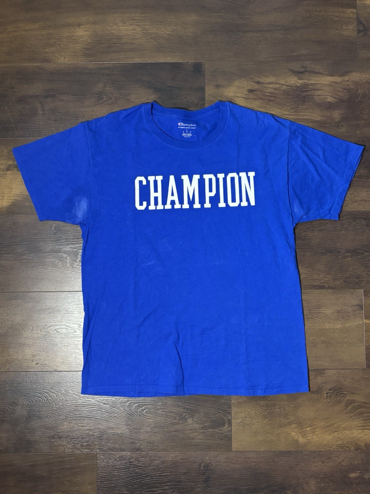 Champion Authentic Men’s Large Blue Spell out T-shirt Embroidered Logo