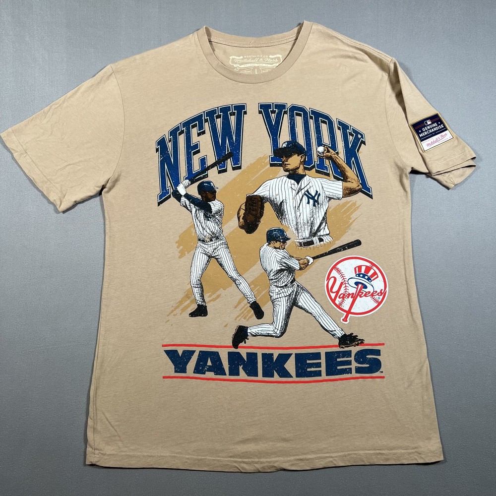 Mitchell & Ness New York Yankees MLB Graphic T-Shirt Mens Size L Tan Brown Retro