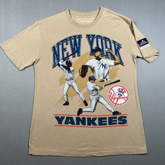 Mitchell & Ness New York Yankees MLB Graphic T-Shirt Mens Size L Tan Brown Retro