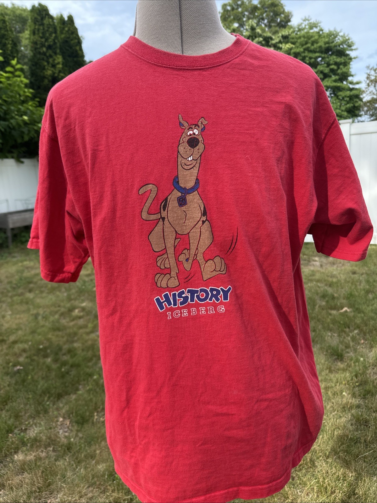 Vtg 90s Scooby Doo Iceberg History T- shirt Red 100% Cotton Made In Italy Large