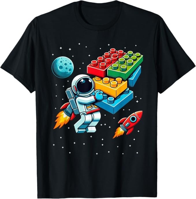 Master Builder Space Astronaut Building Blocks Bricks Boys T-Shirt