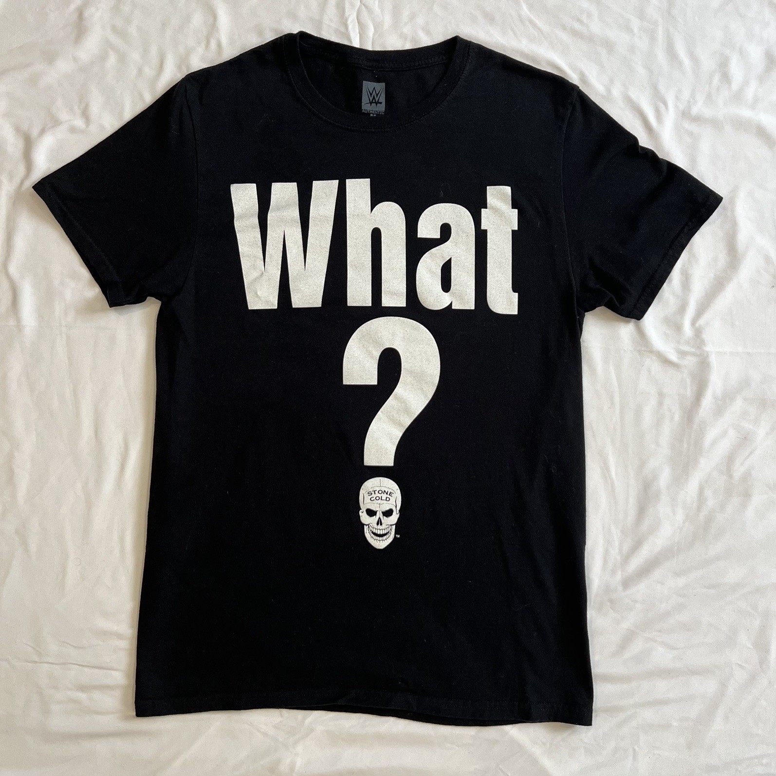 WWE Stone Cold Steve Austin What? Blue Flaming Skull Graphic Reprint T-Shirt M