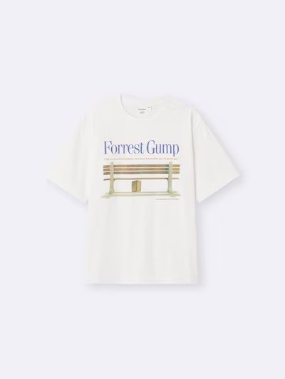 GU Washed Graphic T-Shirt Forrest Gump Movie Poster Quote Vintage Style Japan