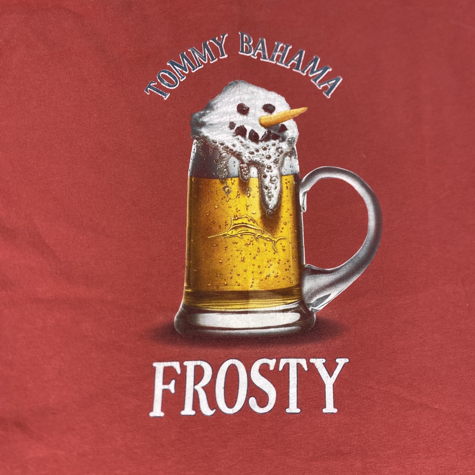Tommy Bahama Shirt Mens Large Red Frosty Beer Graphic Tee Christmas Tagless