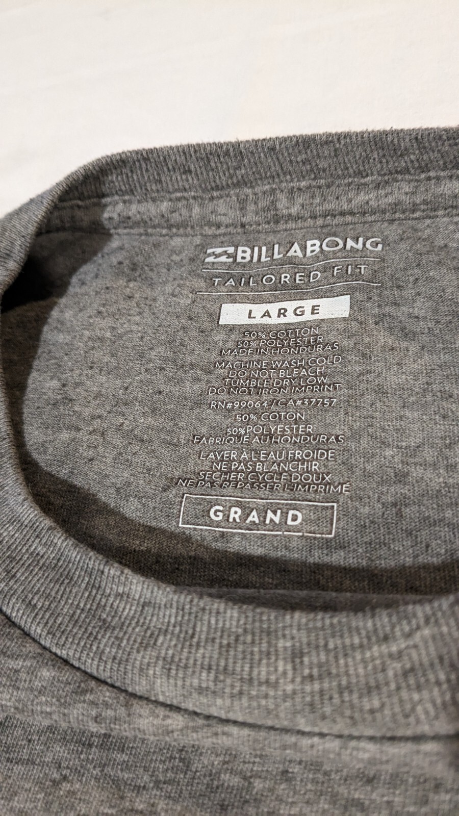 Billabong Tailored Fit Large Gray graphic t-shirt Surf Skate 50% cotton 50% poly gallery