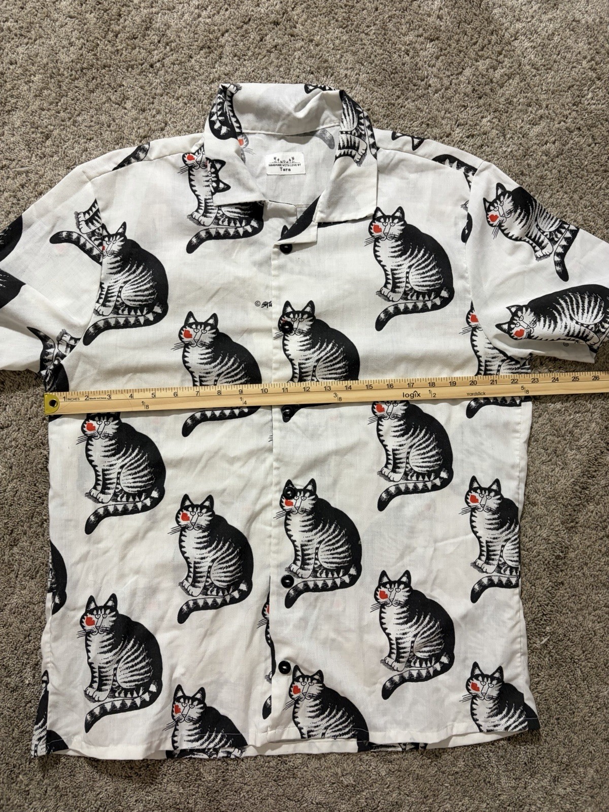 Vtg B Kliban Cat Red Kiss Handmade Button Down Shirt gallery
