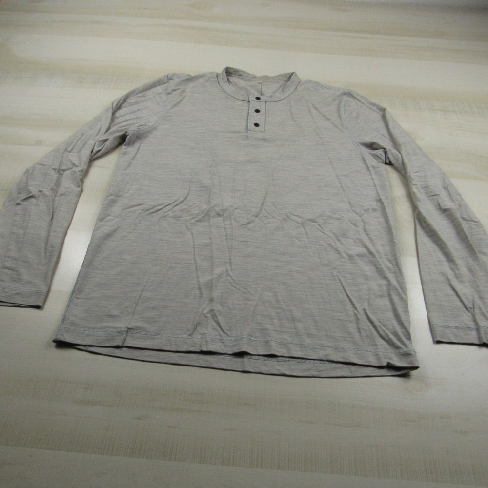 Proof Shirt Mens Small Beige Gray Snap Henley Merino Nylon Blend Lightweight