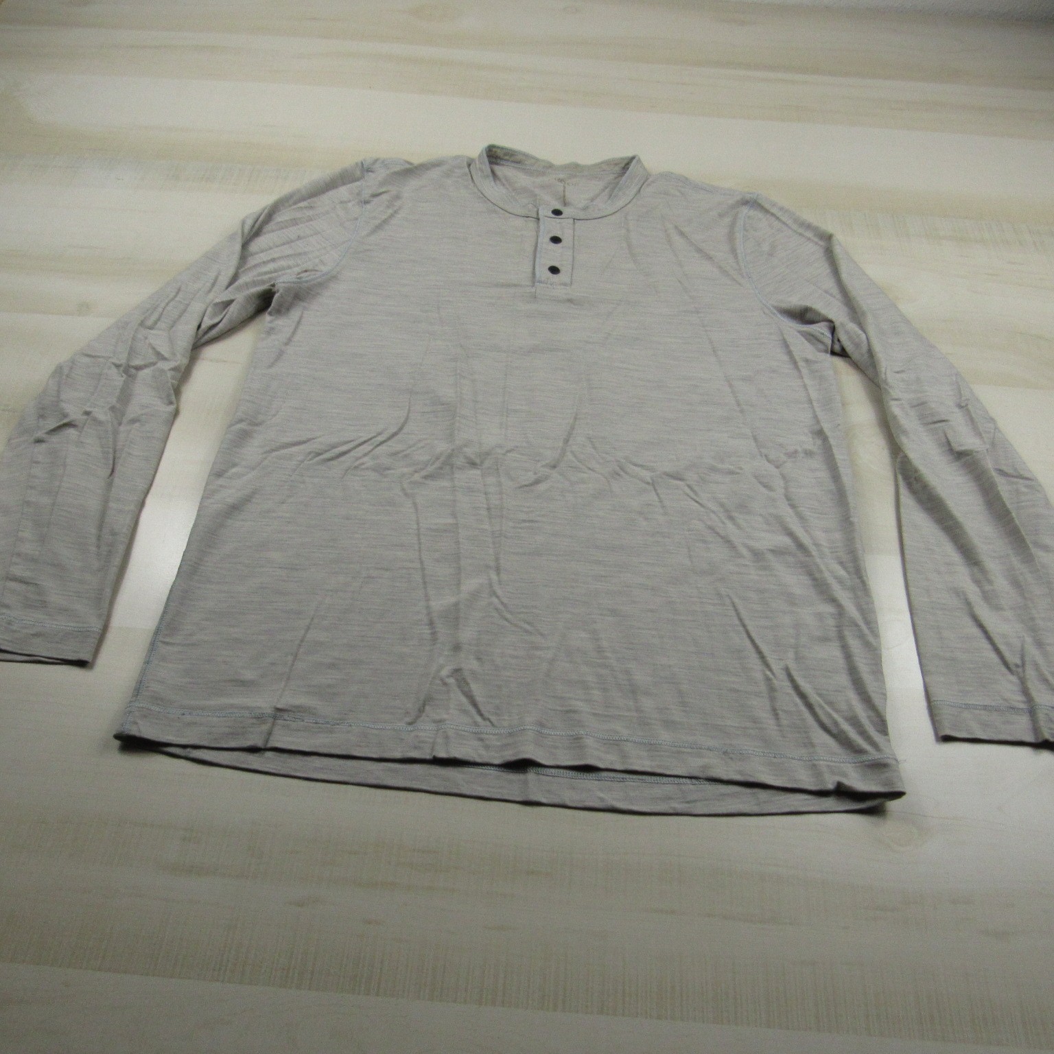Proof Shirt Mens Small Beige Gray Snap Henley Merino Nylon Blend Lightweight